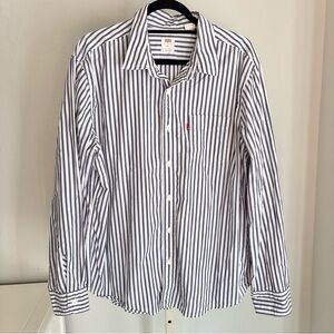 Levi’s Standard Fit White Purple Stripe Long Sleeve Collared Shirt, XL